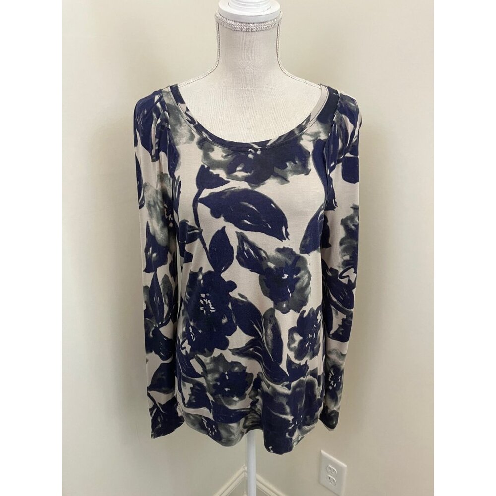 Simply Vera Vera Wang Blue Tan Long Sleeve Top Size Medium